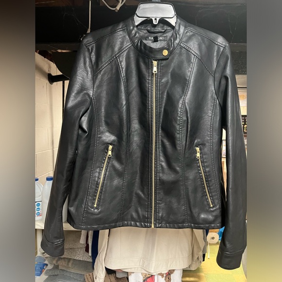 Baccini Jackets & Blazers - Baccini Black Leather Jacket with Gold Accents